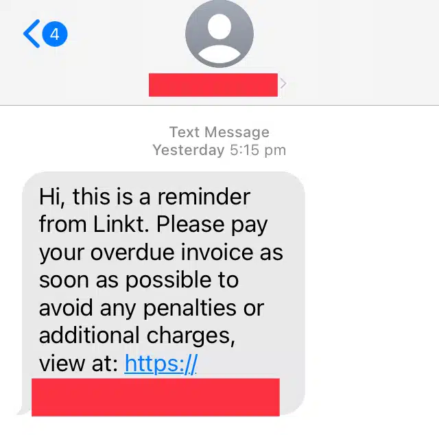 Linkt sms scam